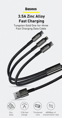 Baseus 3 in 1 USB Cable - Fast Charging USB Type C