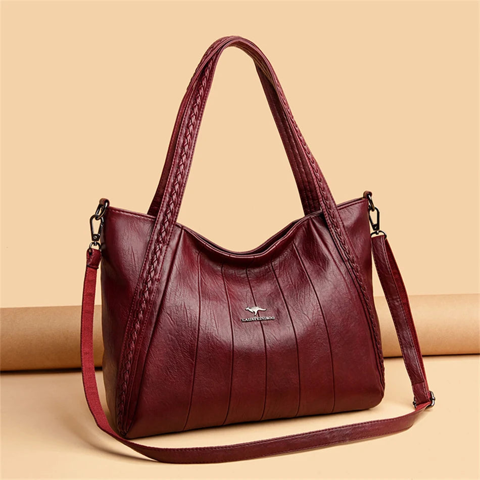 Luxury Soft Leather Handbag Women's New Casual Tote Bag Designer Ladies Large Shoulder Crossbody Handle Sac for Female Patchwork