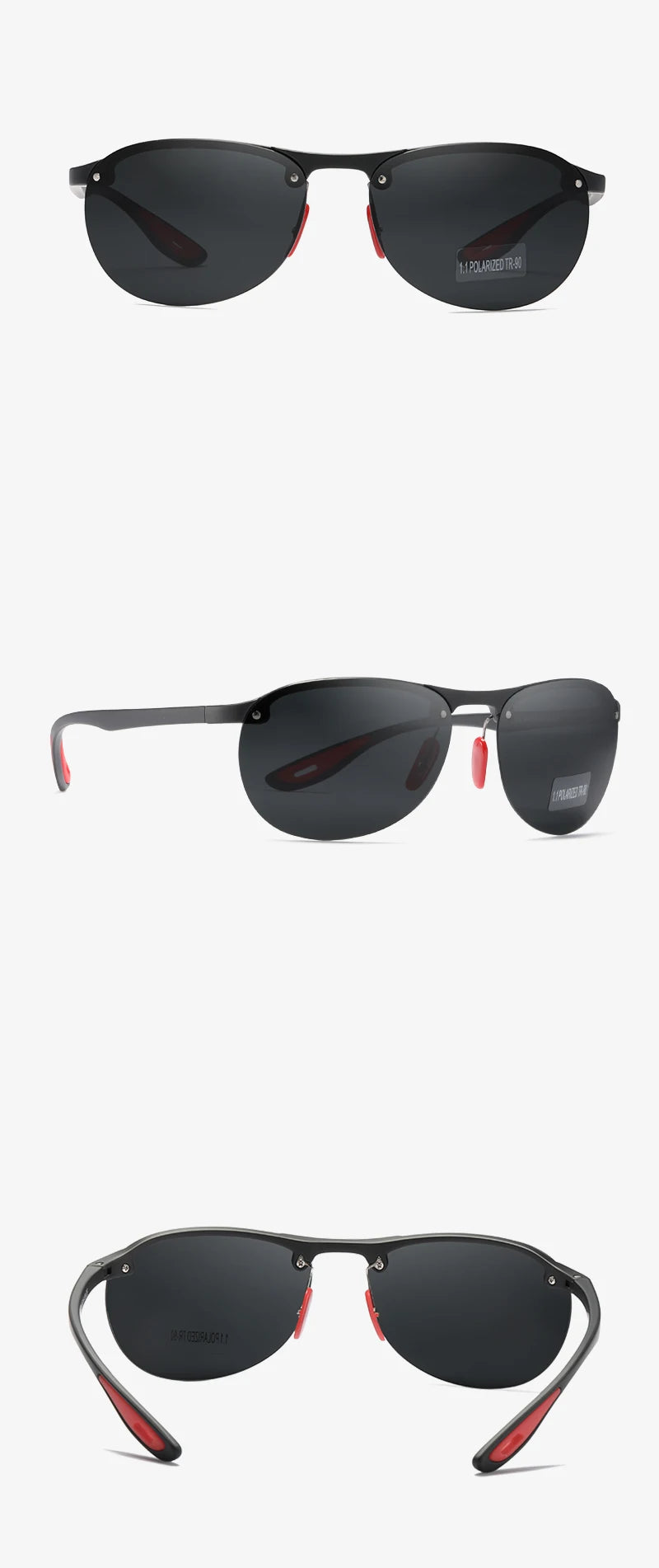 KDEAM Rimless Oval Men's Sunglasses Polarized TR90 Material Frame TAC Polarization Lense Soft Rubber Foot Cover