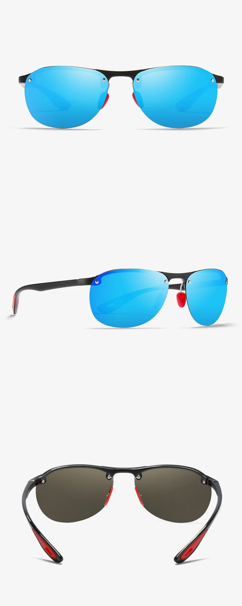 KDEAM Rimless Oval Men's Sunglasses Polarized TR90 Material Frame TAC Polarization Lense Soft Rubber Foot Cover