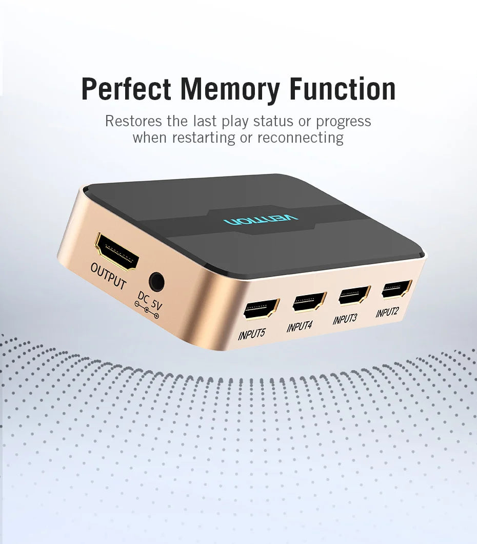 Vention HDMI Splitter 5 in 1 out - 4K/30Hz HDMI 5x1 3x1 Adapter