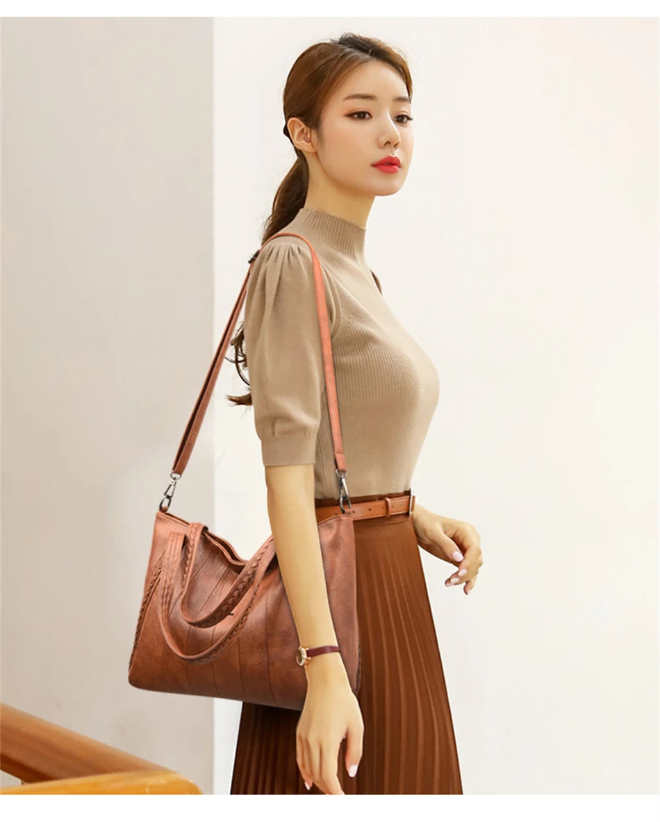 Luxury Soft Leather Handbag Women's New Casual Tote Bag Designer Ladies Large Shoulder Crossbody Handle Sac for Female Patchwork