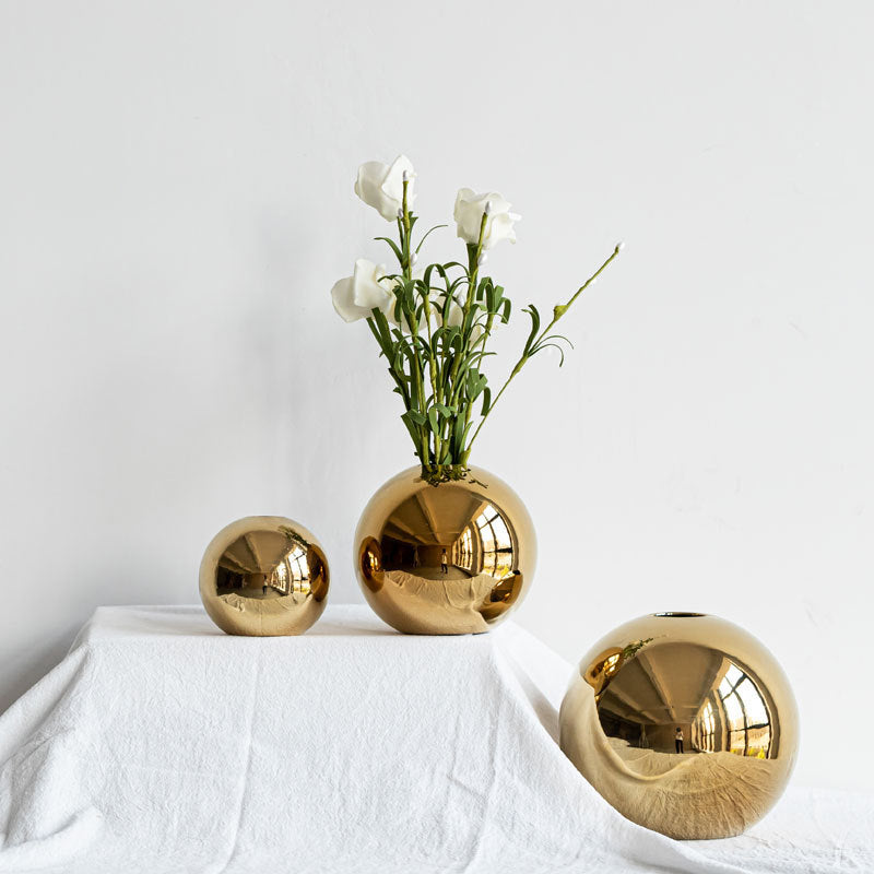 Plating Golden Ball Ceramic Vase Home Decoration Ornaments Crafts  Flower Pot Art Hydroponic Vases Home Decoration Ornament Gift