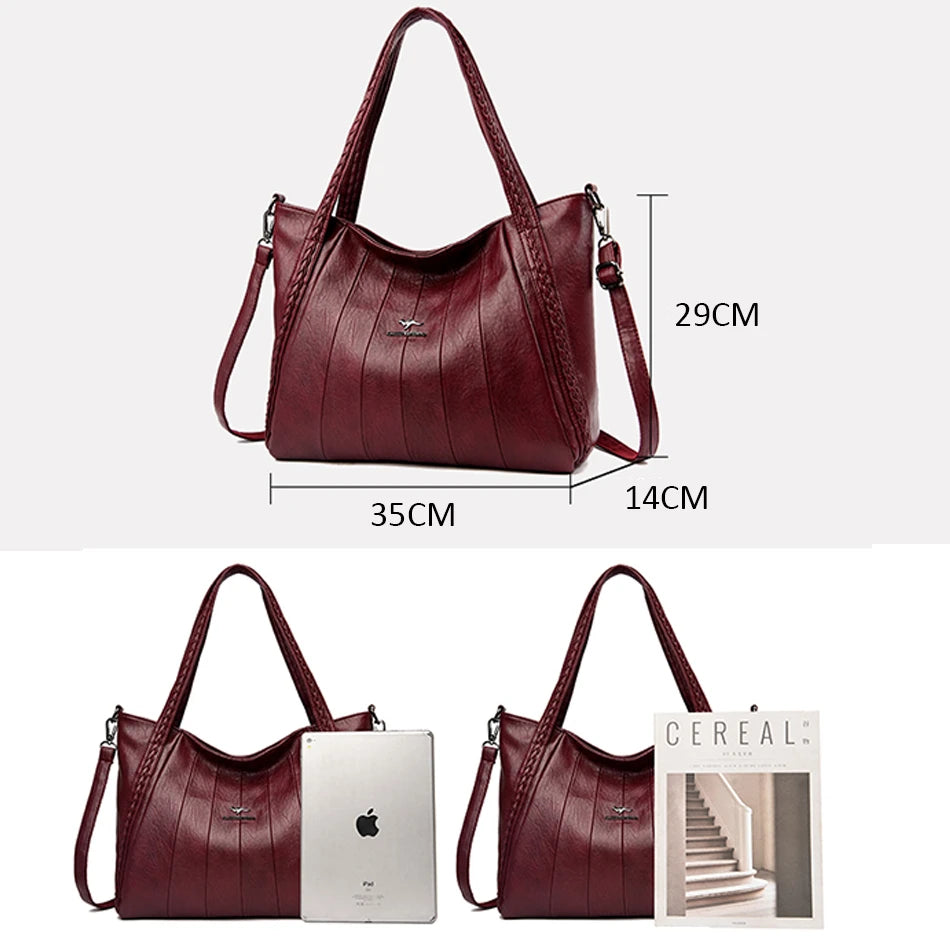 Luxury Soft Leather Handbag Women's New Casual Tote Bag Designer Ladies Large Shoulder Crossbody Handle Sac for Female Patchwork