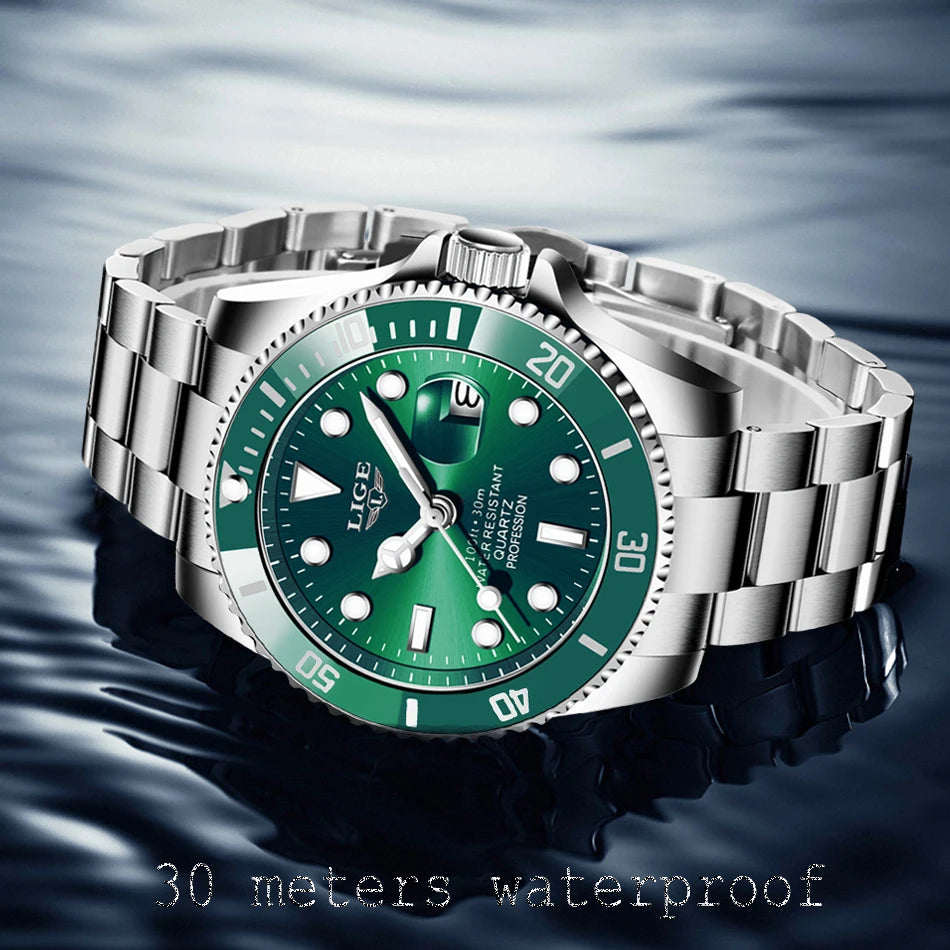 LIGE Top Brand Luxury Fashion Diver Watch Men 30ATM Waterproof Date Clock Sport Watches Mens Quartz Wristwatch Relogio Masculino