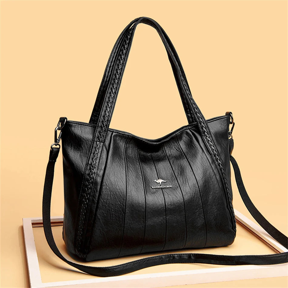 Luxury Soft Leather Handbag Women's New Casual Tote Bag Designer Ladies Large Shoulder Crossbody Handle Sac for Female Patchwork