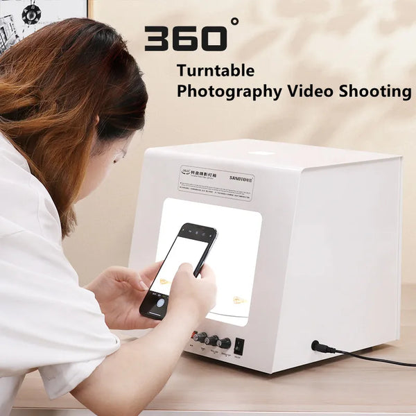 New SANOTO Photo Studio Photography Light Box Softbox Built-in Rotating Turntable For Jewelry Photography Video 3D Scanning