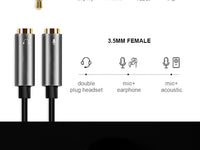QGEEM 3.5mm Audio Splitter Cable for Computer Jack 3.5mm 1 Male to 2 Female Mic Y Splitter AUX Cable Headset Splitter Adapter