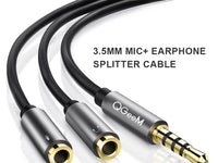 QGEEM 3.5mm Audio Splitter Cable for Computer Jack 3.5mm 1 Male to 2 Female Mic Y Splitter AUX Cable Headset Splitter Adapter