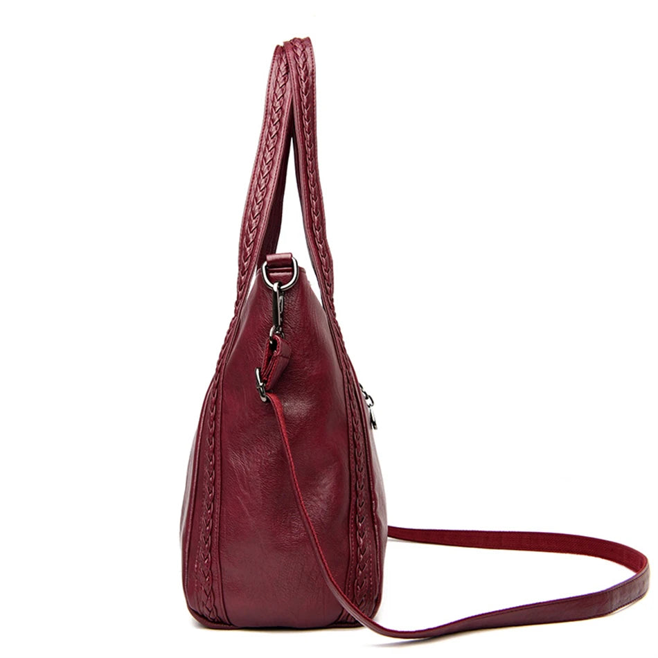 Luxury Soft Leather Handbag Women's New Casual Tote Bag Designer Ladies Large Shoulder Crossbody Handle Sac for Female Patchwork