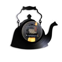 Modern Kitchen Artwork Teapot Wall Clock Tea Room Wall Decor Teapot Retro Vinyl Record Wall Clock Kitchen Decorative Wall Watch