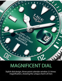 LIGE Top Brand Luxury Fashion Diver Watch Men 30ATM Waterproof Date Clock Sport Watches Mens Quartz Wristwatch Relogio Masculino