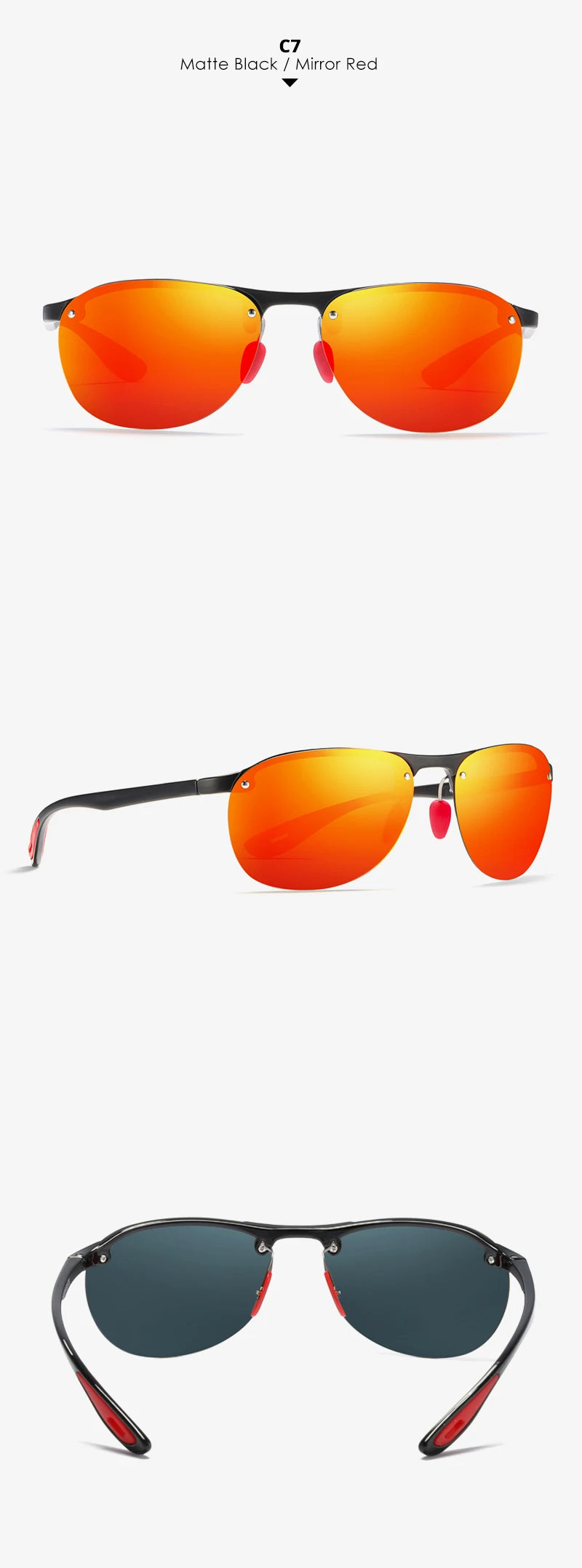 KDEAM Rimless Oval Men's Sunglasses Polarized TR90 Material Frame TAC Polarization Lense Soft Rubber Foot Cover