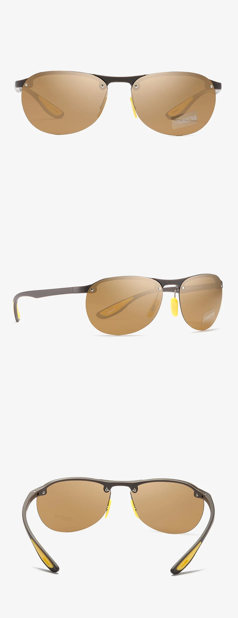 KDEAM Rimless Oval Men's Sunglasses Polarized TR90 Material Frame TAC Polarization Lense Soft Rubber Foot Cover