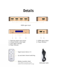 Vention HDMI Splitter 5 in 1 out - 4K/30Hz HDMI 5x1 3x1 Adapter