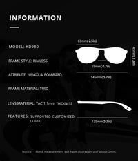 KDEAM Rimless Oval Men's Sunglasses Polarized TR90 Material Frame TAC Polarization Lense Soft Rubber Foot Cover