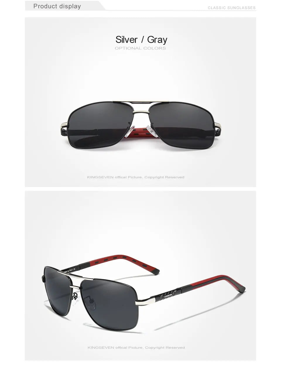KINGSEVEN Classic Pilot Men’s Sunglasses Brand Design Polarized UV400 Women Fashion Glasses Driving Rectangle Frame Eyewear
