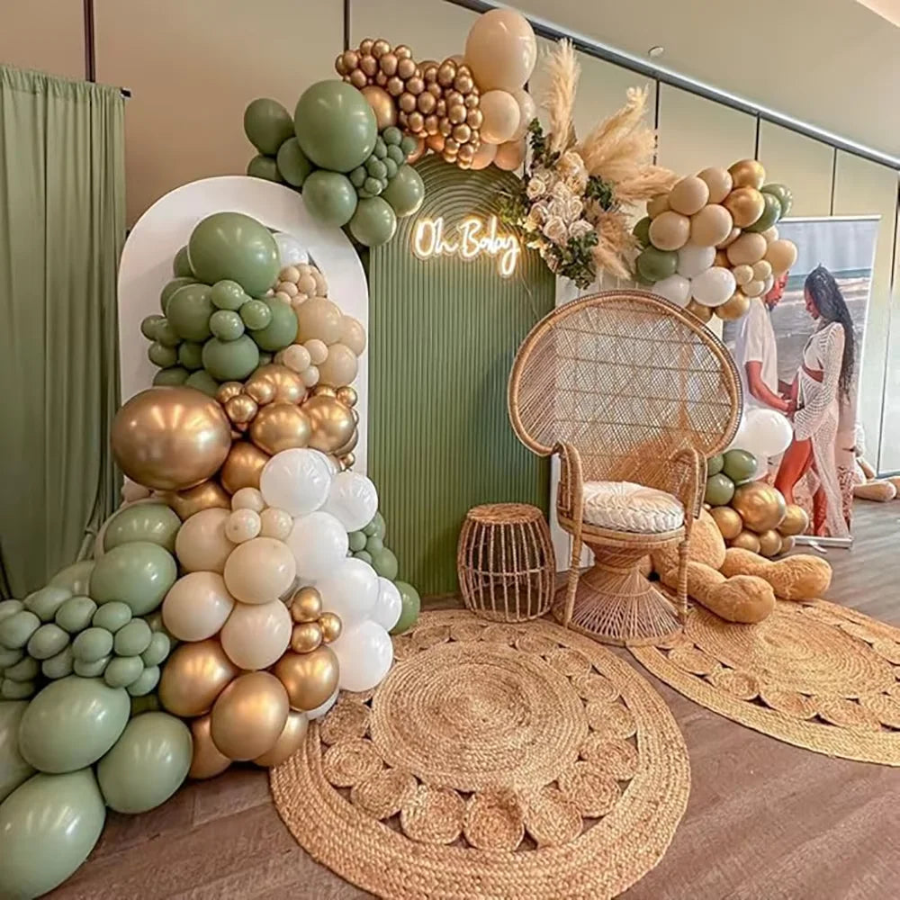 White Sand Balloons Garland Sage Green Gold Balloon Arch Kit Birthday Party Baby Shower Wedding Bride Shower Decoration Globos