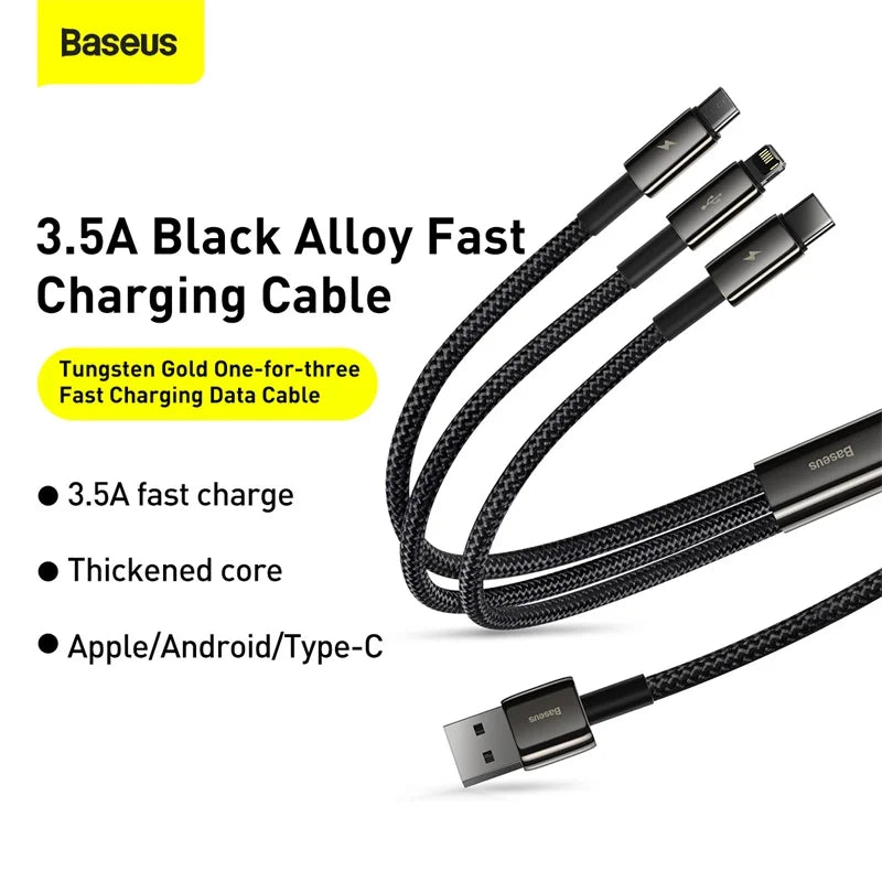 Baseus 3 in 1 USB Cable - Fast Charging USB Type C