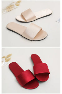 Summer New Home Slippers Fashion Flat Casual Satin Simulation Silk Slippers Indoor Non-slip Peep Toe Slides Wedding  Flip Flops