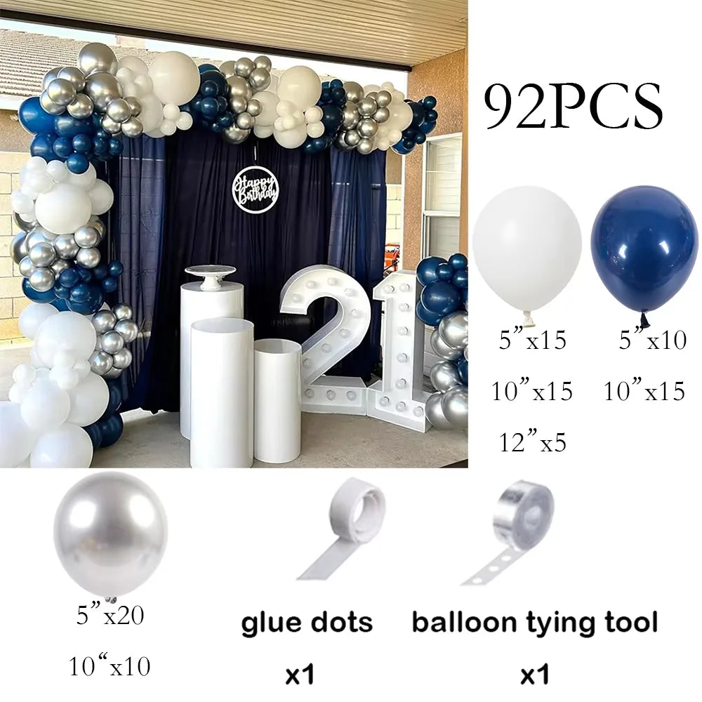 Navy Blue Balloons Garland White Sliver Confetti Latex Ballon Arch Kit Wedding Anniversary Birthday Party Baby Shower Decoration