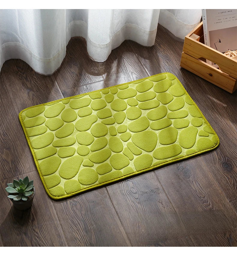 Memory Foam Embossed Velvet Carpet Bathroom Living Room Non-Slip Mat Cobblestone Floor Mat