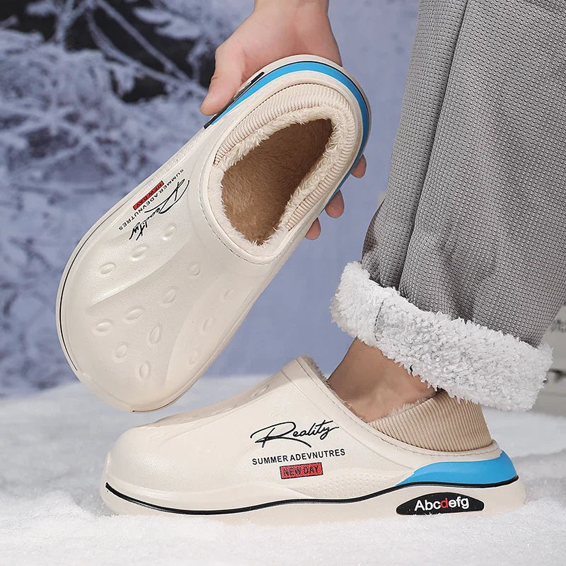 New Winter Warm Slippers Mens Womens Waterproof Slippers on Shoes Fur Lined Home Shoes Anti-Slip Outdoor Walking Shoes