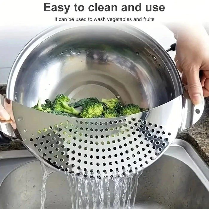 1pc Stainless Steel Water Filter Vegetable Drainer Moon-shaped Pot Side Filter Slag Separator Filter Baffle Drain Plate