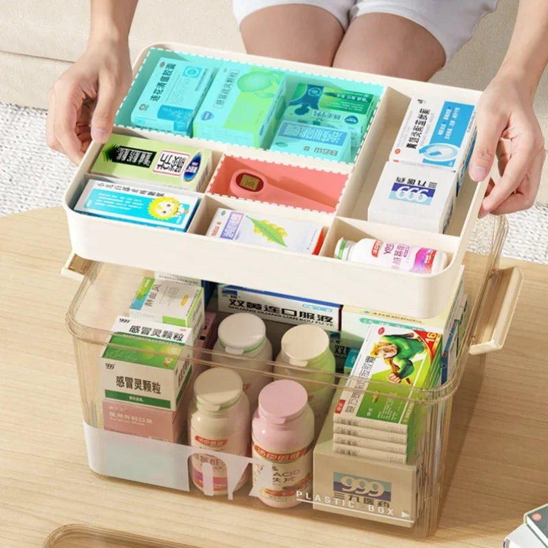 Multi-Layer Home Medicine Box Large Capacity Medical Storage Case Transparent Design for First Aid and Medication Organization