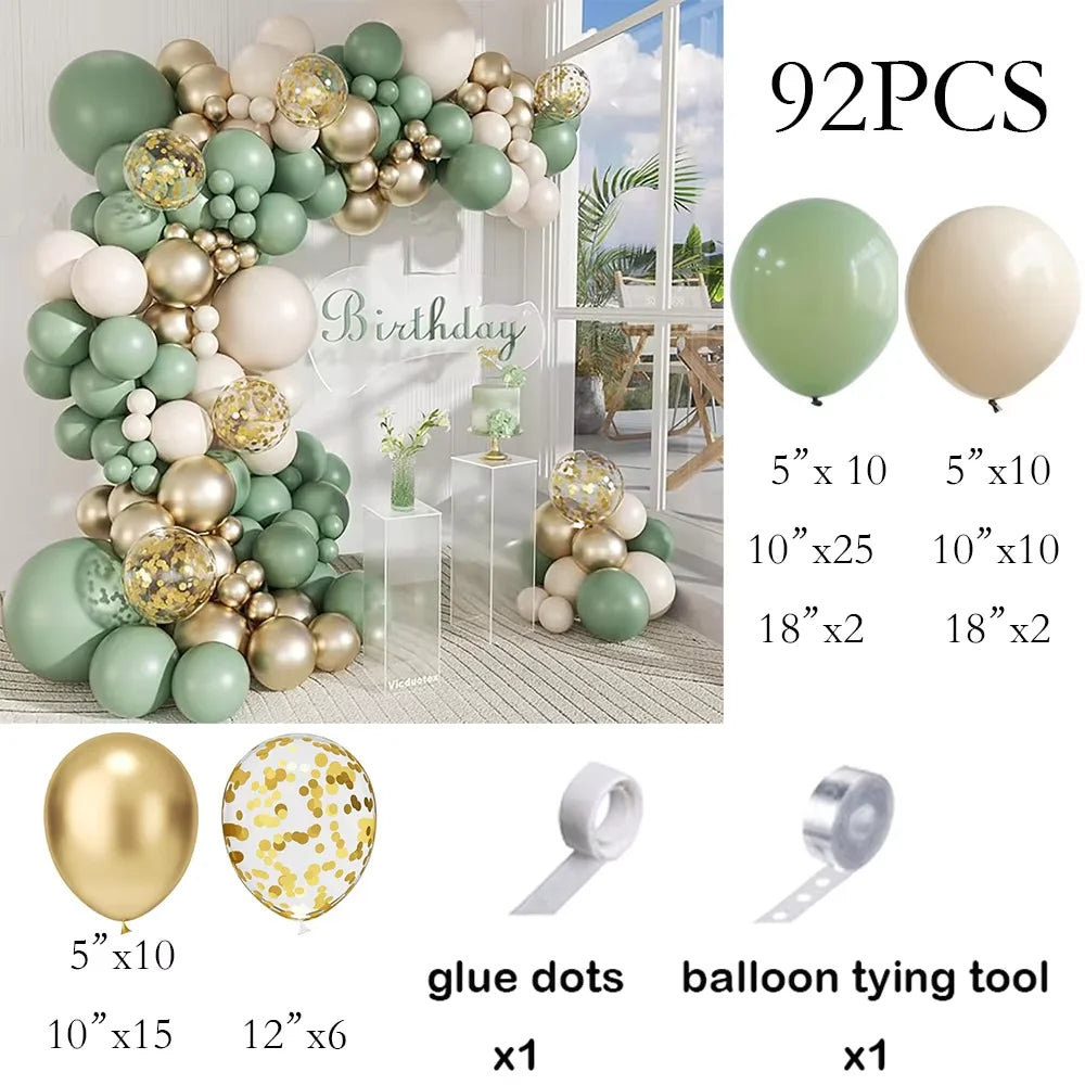 White Sand Balloons Garland Sage Green Gold Balloon Arch Kit Birthday Party Baby Shower Wedding Bride Shower Decoration Globos