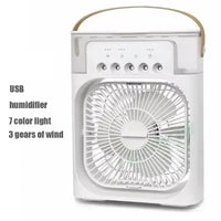 Portable humidifier fan three in one, mini USB air conditioning fan, LED night light, water mist, home fun air cooler humidifier