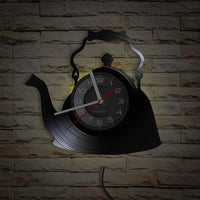 Modern Kitchen Artwork Teapot Wall Clock Tea Room Wall Decor Teapot Retro Vinyl Record Wall Clock Kitchen Decorative Wall Watch
