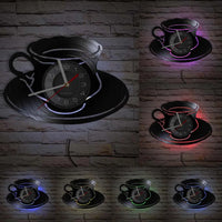 Modern Kitchen Artwork Teapot Wall Clock Tea Room Wall Decor Teapot Retro Vinyl Record Wall Clock Kitchen Decorative Wall Watch