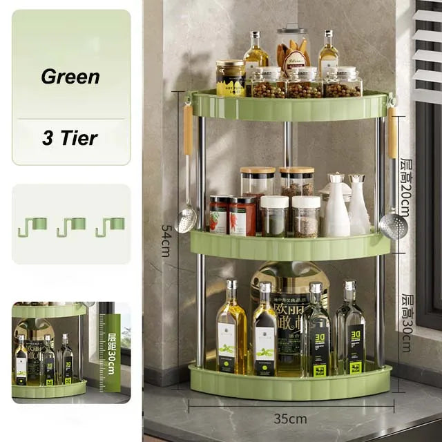Kitchen Spice Rack Shelf Countertop Corner Multifunctional Seasoning Supplies Rack Saving Spice Rack Organizer with Hooks
