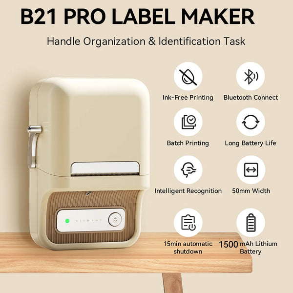 Niimbot B21 Pro Label Printer 300dpi Wireless Printer 20-50mm Print Width for Photos Receipts Notes Business Home Office