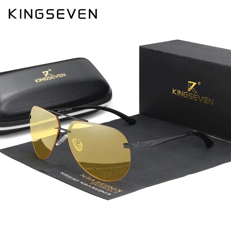 KINGSEVEN Fashion Pilot Rimless Sunglasses Men  Aluminum Polarized Large Frame Glasses Women Casual Driving Outdoor Eyewear