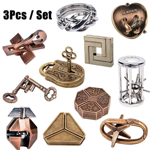 Metal Puzzle Brain Teaser 3PCS Set Casse Tete Difficile Rompecabezas IQ Test Mind Games Toys For Kids Adults Juegos De Ingenio