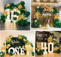 White and Gold Balloons Garland Arch Kit with Starburst Foil Balloon for Wedding Anniversary Birthday Party Decorations Supplie