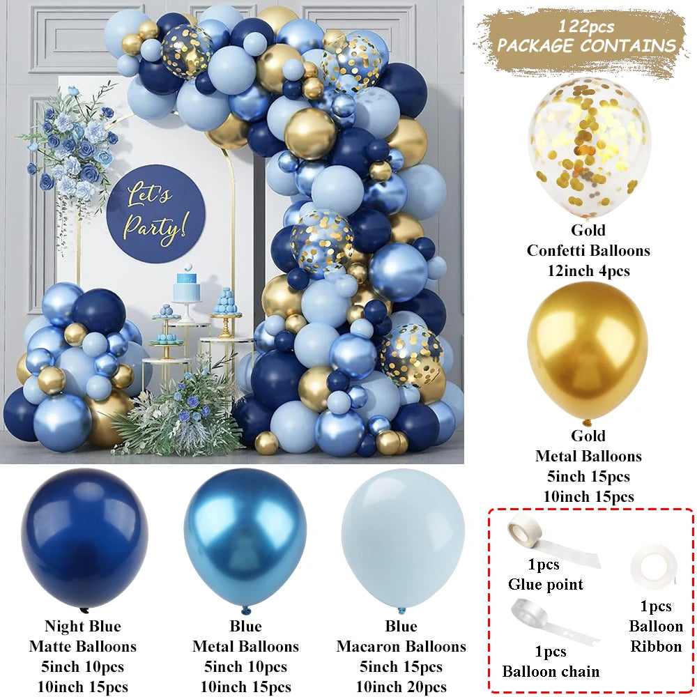 Metal Golden Blue Balloons Arch Set Birthday Wedding Decoration Party Supplies Graduation Holiday Celebration Baby Shower Globos