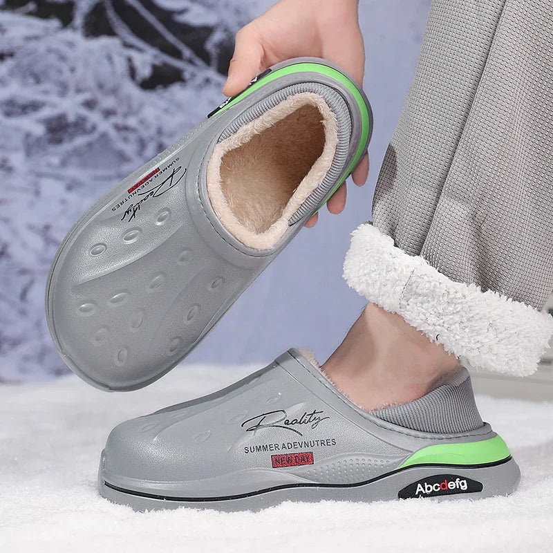 New Winter Warm Slippers Mens Womens Waterproof Slippers on Shoes Fur Lined Home Shoes Anti-Slip Outdoor Walking Shoes