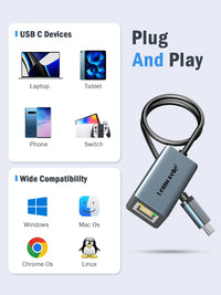 Lemorele TC48 USB Ethernet Adapter USB 3.0 Network Card for Macbook USB C to RJ45 Ethernet Adapter for PC Laptop Network Card