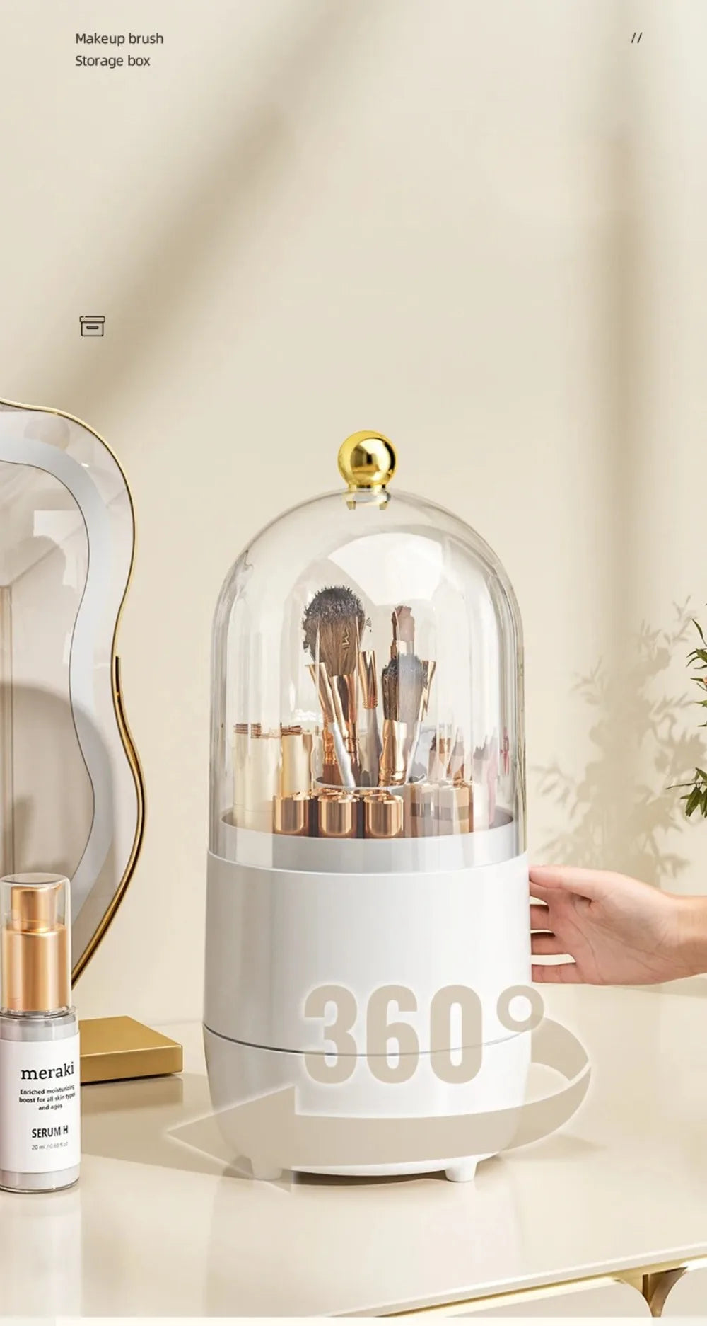 New PP Makeup Brush Holder 360° Rotating Large-capacity Cosmetics Display Case With Lid Dustproof Storage Box Makeup Brush