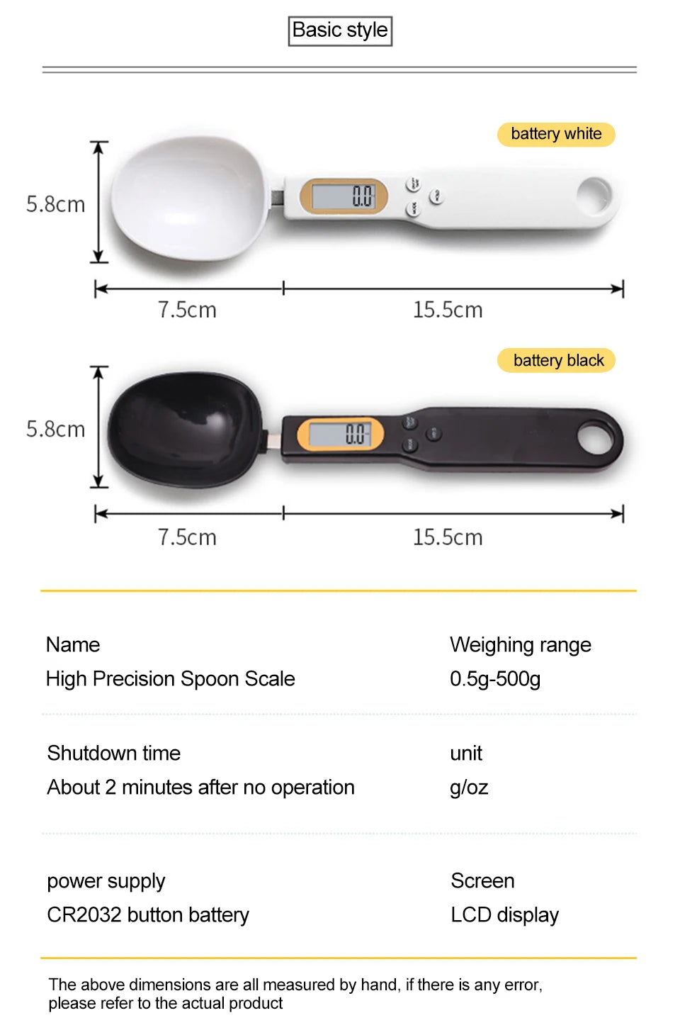 New LCD Digital Measurement Adjustable Weighing Spoon Coffee Powder Scale Baking Scale Electronic Measuring Spoon Kitchen Tools