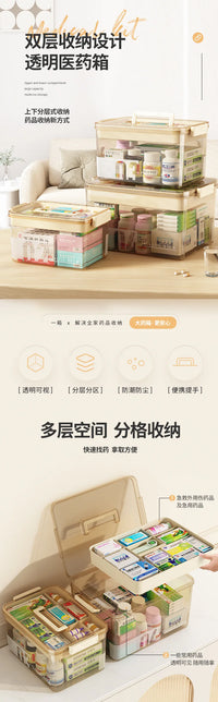 Multi-Layer Home Medicine Box Large Capacity Medical Storage Case Transparent Design for First Aid and Medication Organization
