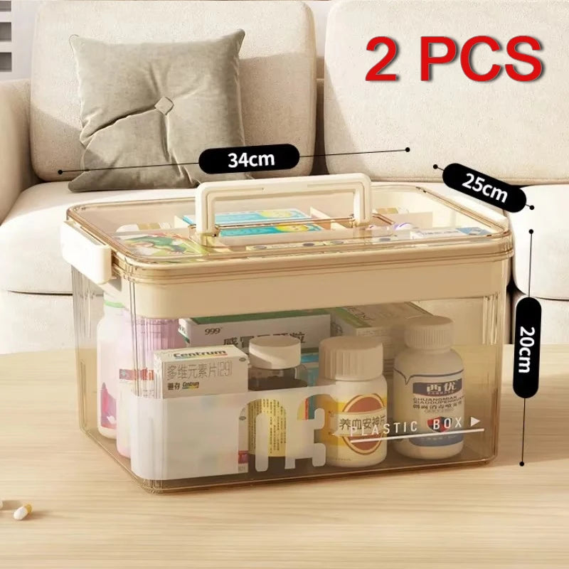 Multi-Layer Home Medicine Box Large Capacity Medical Storage Case Transparent Design for First Aid and Medication Organization