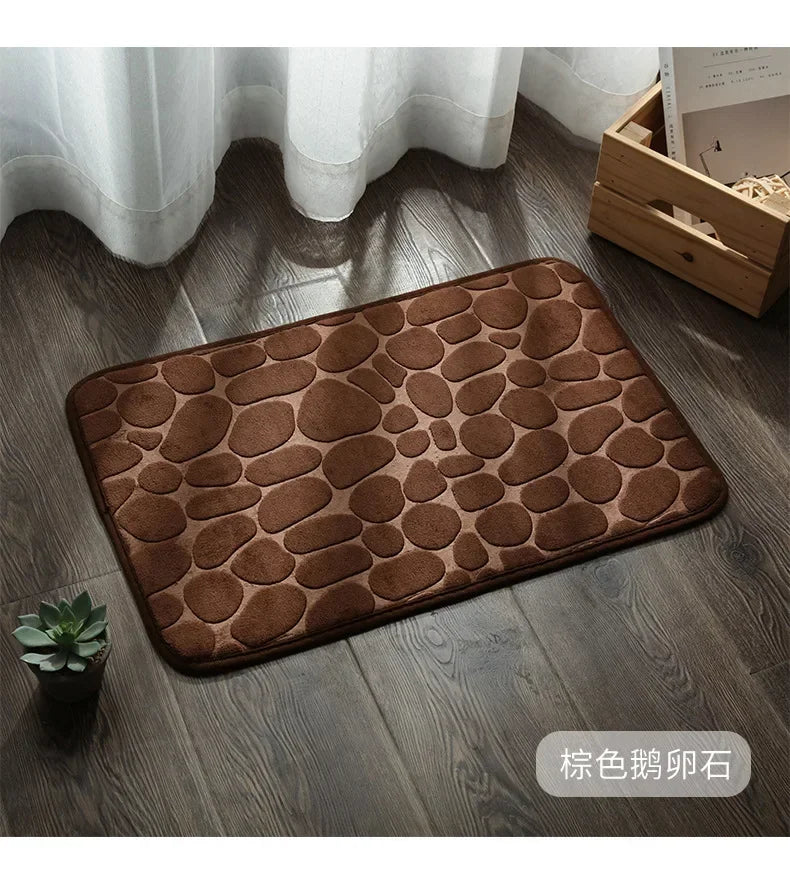 Memory Foam Embossed Velvet Carpet Bathroom Living Room Non-Slip Mat Cobblestone Floor Mat