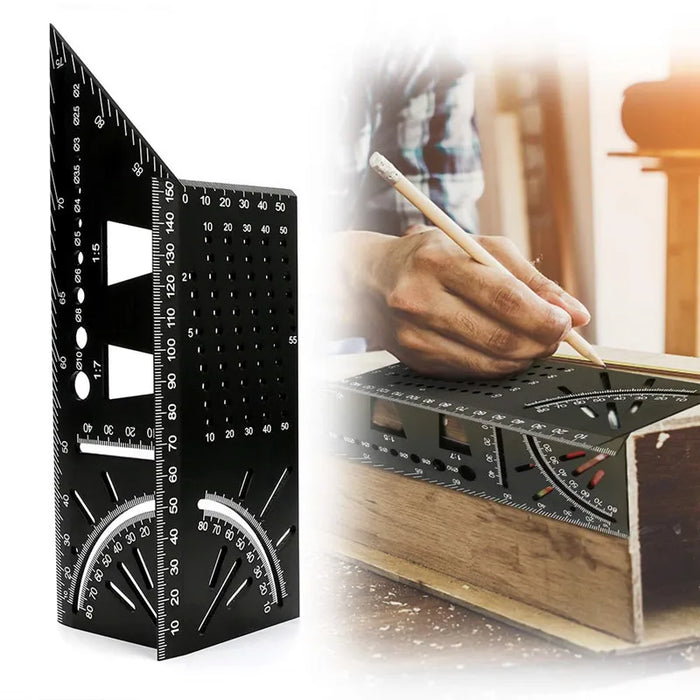 Premium Aluminum Alloy Woodworking Square Ruler - 3D Mitre Angle Measuring Template Tool - 45/90 Degree Carpenter's Layout Gauge