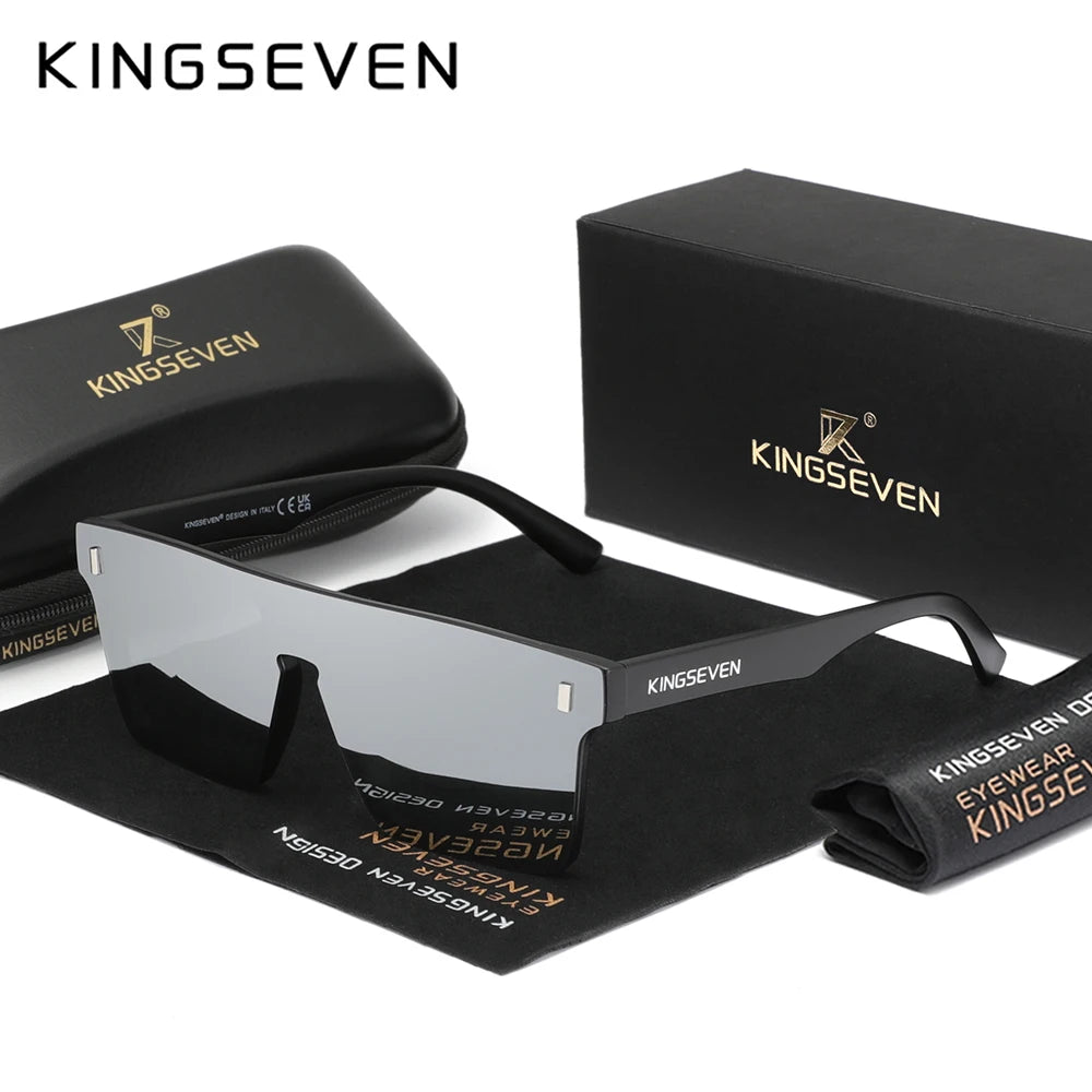 KINGSEVEN Fashion Rimless Sunglasses Women Men UV400 Square Luxury Glasses Trendy One-piece Polarized Lens Causal Eyewear