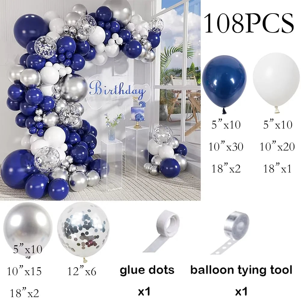 Navy Blue Balloons Garland White Sliver Confetti Latex Ballon Arch Kit Wedding Anniversary Birthday Party Baby Shower Decoration