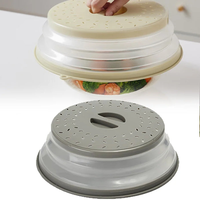 Microwave Splatter Cover Collapsible Food Plate Cover Drainer Basket Microwave Heating Splash-proof Cover Kitchen Cooking Lid